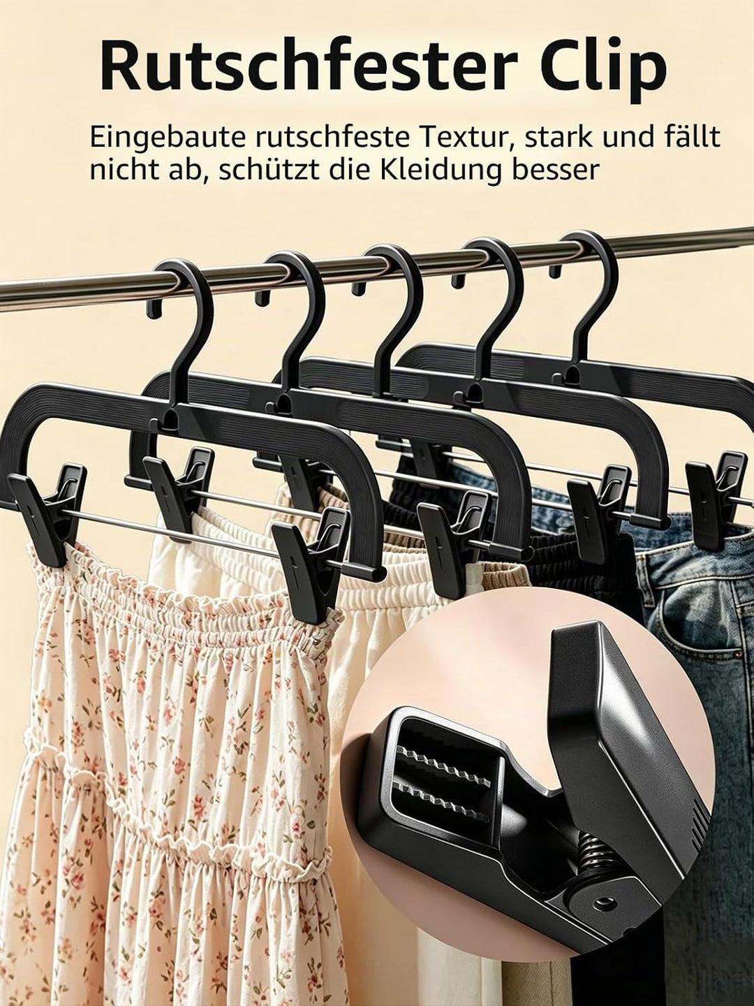 Platzsparende Hosenbügel 35cm, 20 Stück Kleiderbügel Kunststoff mit verstellbaren Zangen, Stapelbare