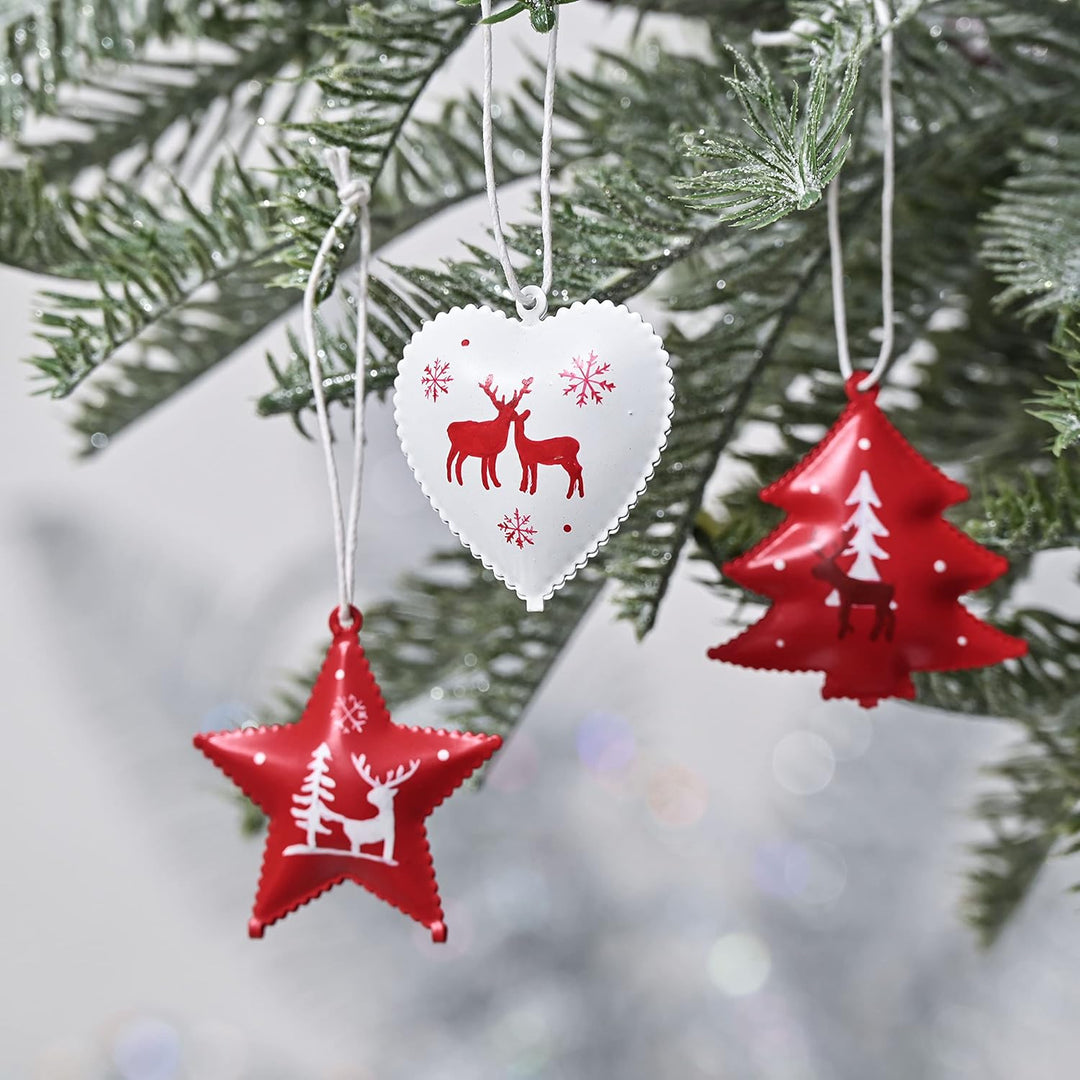 Valery Madelyn 18 Stück traditioneller Weihnachtsbaumschmuck in Rot und Weiss, hängende Weihnachtsan