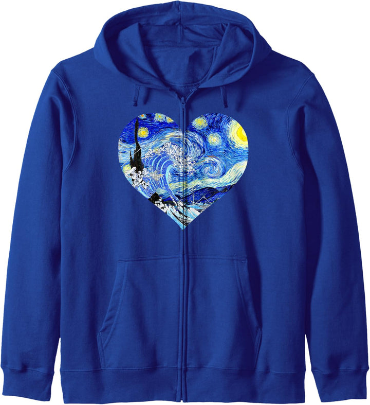 The Great Starry Night Wave Famous Art Van Gogh Heart Design Kapuzenjacke