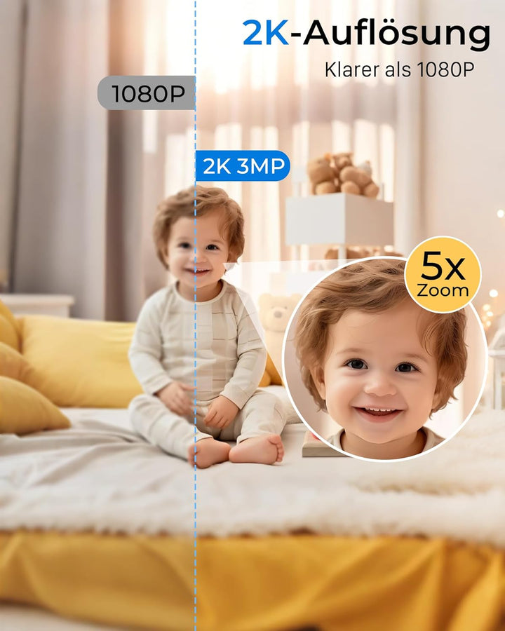 ANBIUX 2K Überwachungskamera Aussen/Innen,Kamera überwachung innen mit Farbige Nachtsicht,Mini Kamer