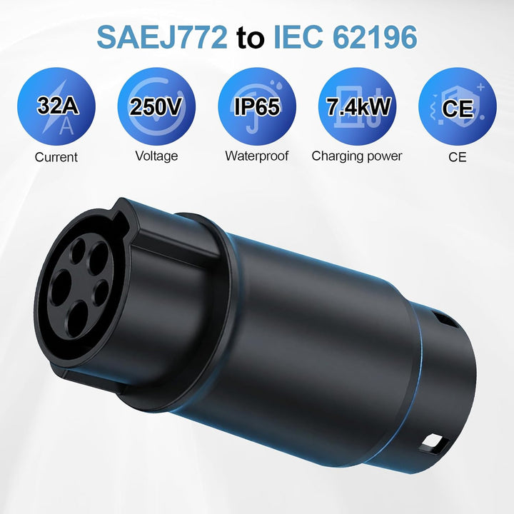 Typ 1 auf Typ 2 EV Ladeadapter, Max32A, 250 V, 7.4 kW SAE J1772 auf IEC 62196 Ladeadapter für Elektr
