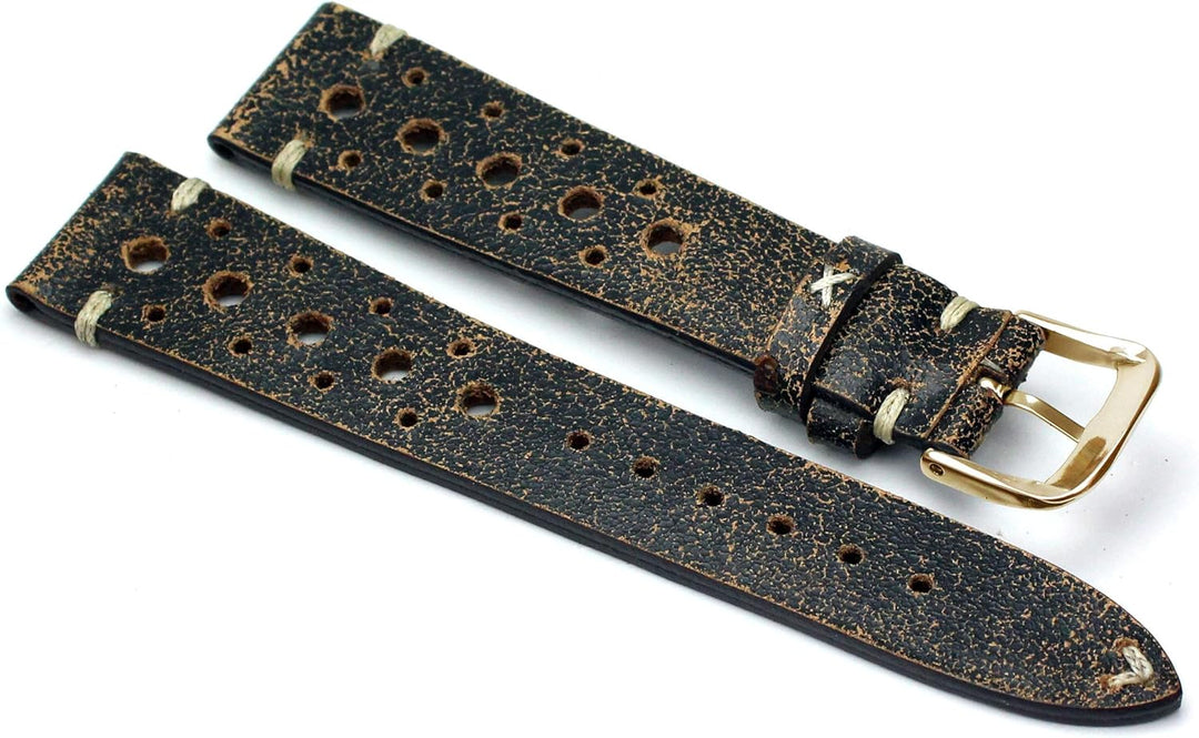 RIOS1931 Rallye Gold Vintage Rindsleder Uhrenarmband handgemacht in Deutschland Robust 20mm schratch