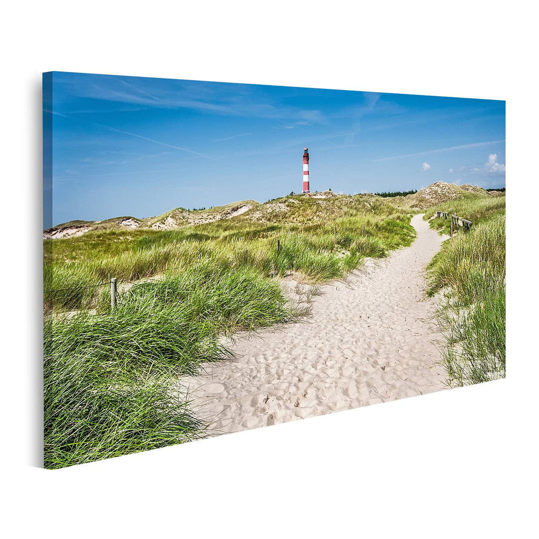 islandburner Bild auf Leinwand Schöne Dünenlandschaft Traditioneller Leuchtturm Nordseeinsel Amrum S