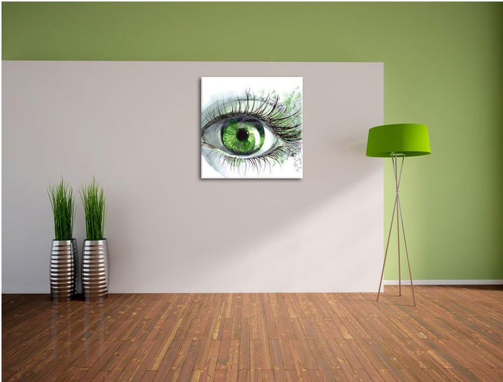 Pixxprint Grünes Auge, Format: 70x70 auf Leinwand, XXL riesige Bilder fertig gerahmt mit Keilrahmen,