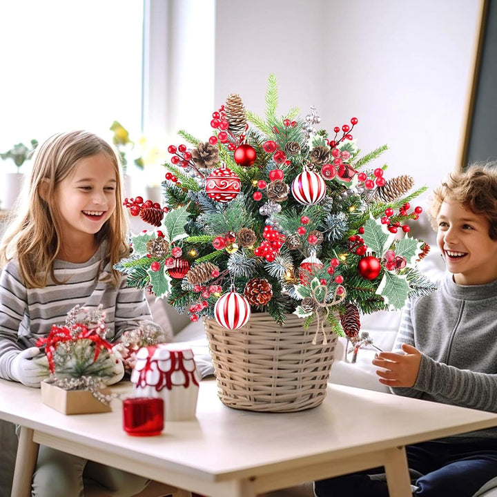 Larber 24 Stück Weihnachtsbeeren Kleine Künstliche Tannenzweige mit Roten Beeren Tannenzapfen Weihna