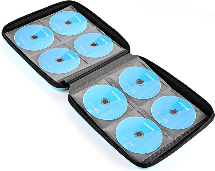 KUOCDSIK CD Tasche, 192 Kapazität Hart Eva Blu-ray CD-Brieftasche Doppelreissverschluss Handschlaufe