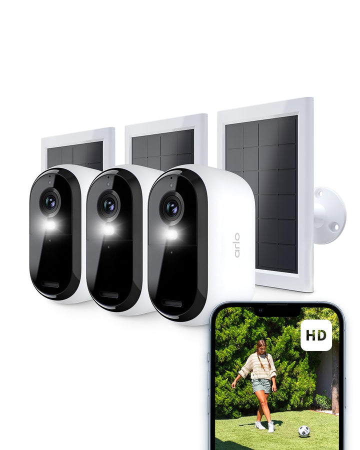 Arlo Essential 2 HD Überwachungskamera Aussen & 3x Solar, Kabellos, 1080p Video, Farbnachtsicht, Lic