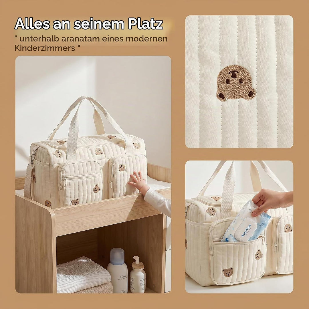 Baby Wickeltasche Grosse Kliniktasche 48x26x22cm Reisewindeltasche Tragetasche Baumwolle Henkeltasch