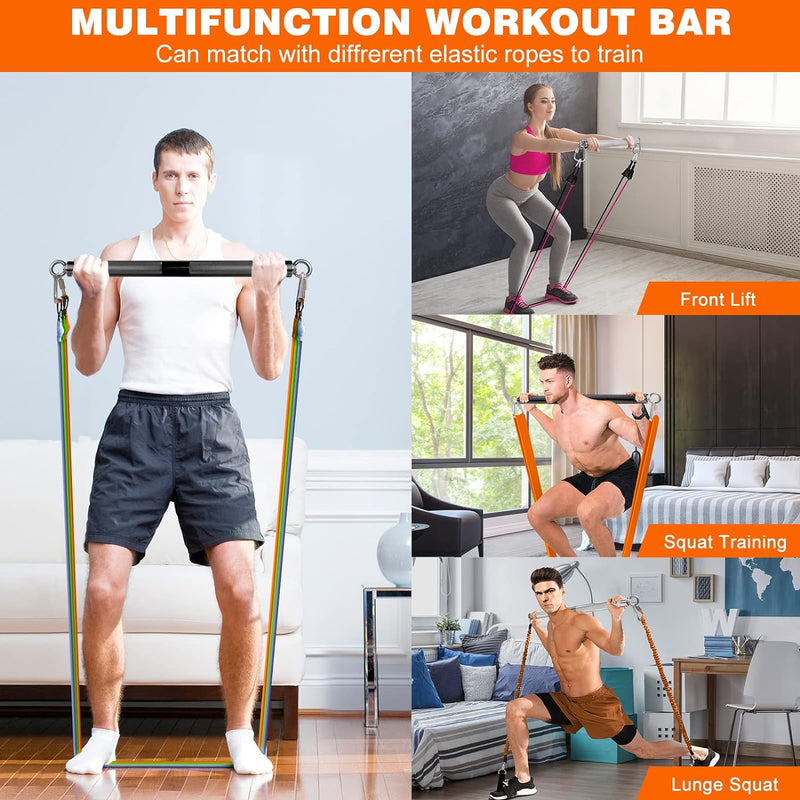 DASKING Fitnessbänder Widerstandsbänder Stange, Fitnessgeräte für Zuhause, 75cm/90cm/98cm Abnehmbare