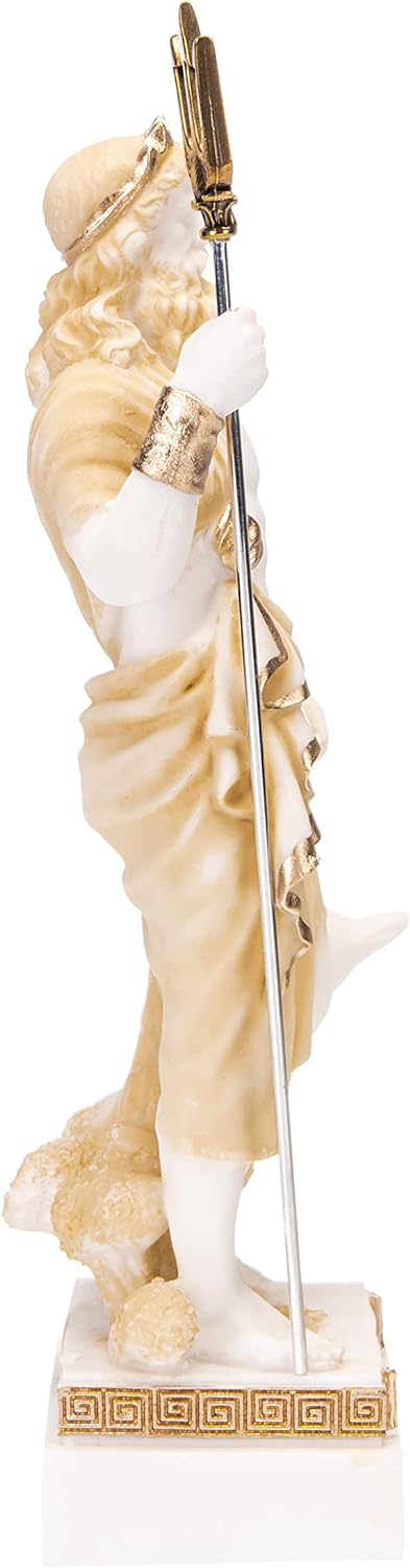 Poseidon Griechischer Gott des Meeres mit Dreizack Statue Figur Gold Alabaster 25,4 cm