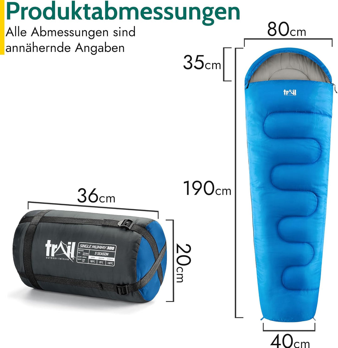 Trail 1-Personen Schlafsack für Erwachsene – Schlafsack 3 Jahreszeiten, Outdoor Frühling Herbst Wint