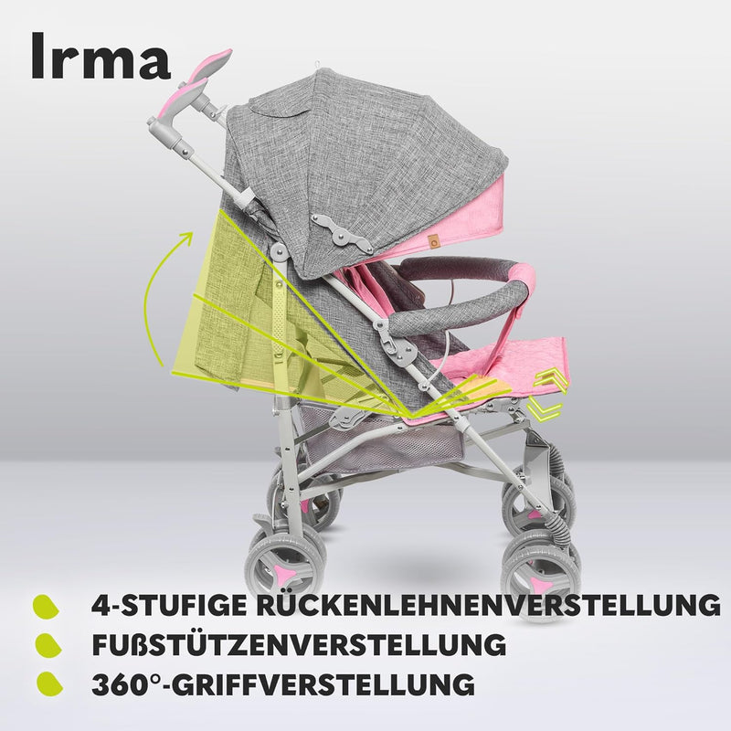 LIONELO Irma Kinderwagen bis 15 kg, Kinderwagen, leichter moderner Kinderwagen mit Liegefunktion, fa