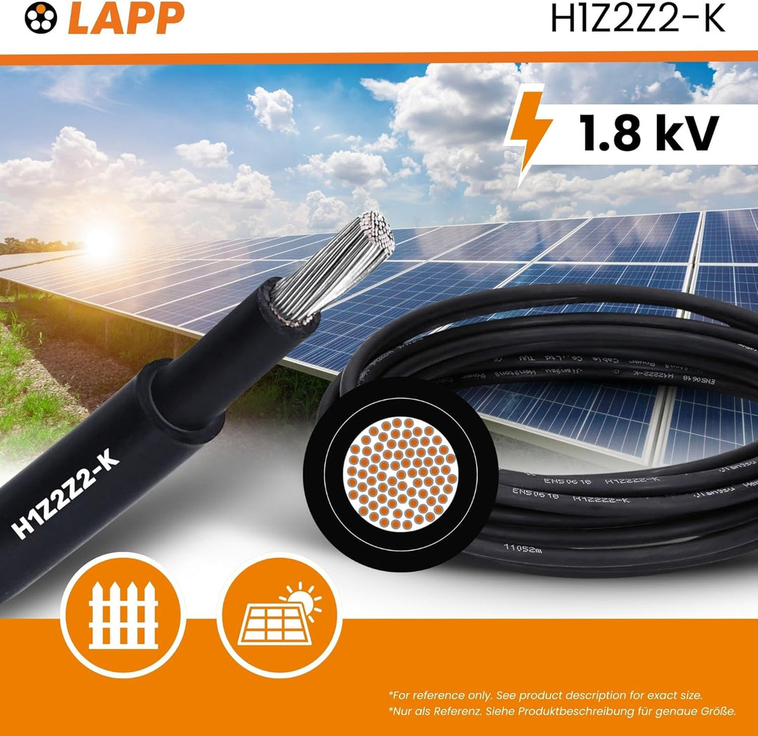 20 Meter Lapp 1023760 H1Z2Z2-K Solarkabel 10mm² optimierte Version I Kabel für Solartechnik I Solarl