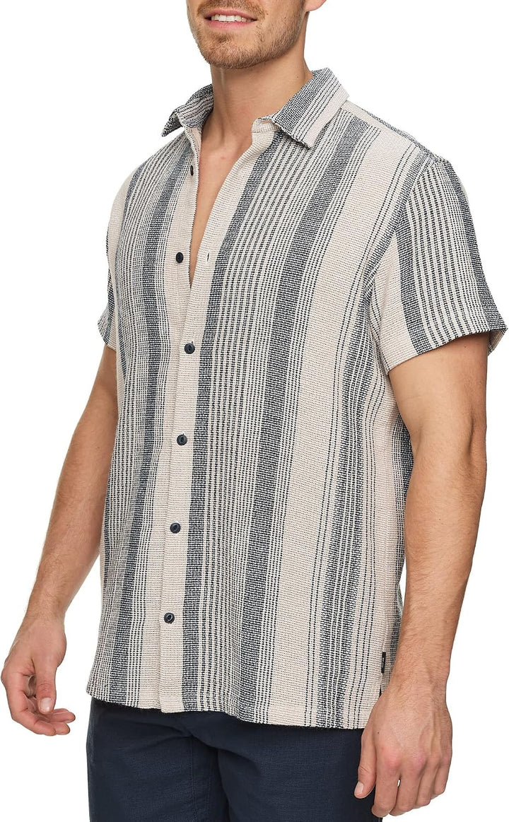 Indicode Herren INCosby Kurzarmhemd mit Button-Down-Kragen | Herrenhemd gestreift Kurzarm Hemd XXL B