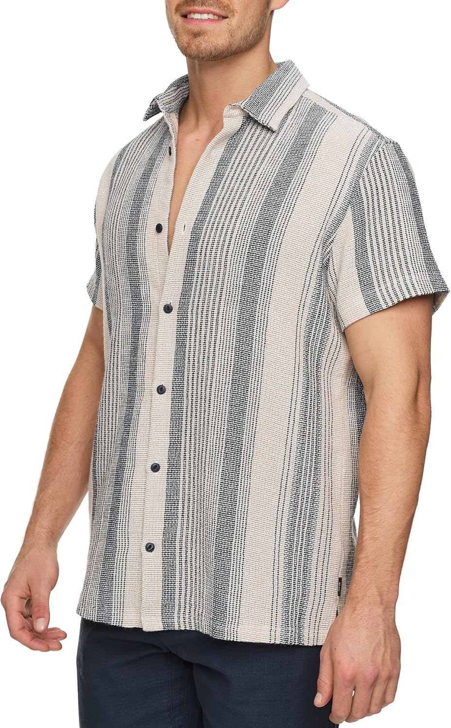 Indicode Herren INCosby Kurzarmhemd mit Button-Down-Kragen | Herrenhemd gestreift Kurzarm Hemd XXL B