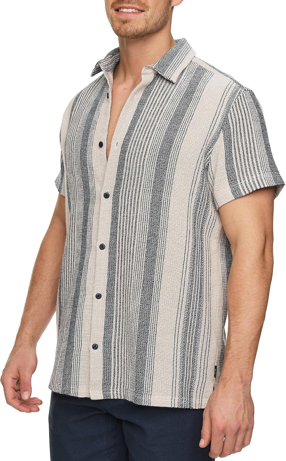 Indicode Herren INCosby Kurzarmhemd mit Button-Down-Kragen | Herrenhemd gestreift Kurzarm Hemd XXL B