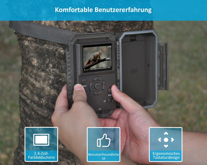 GardePro E5S Wildkamera 32MP 1296P H.264 Video, Wildtierkamera mit Bewegungsmelder Nachtsicht bis 30