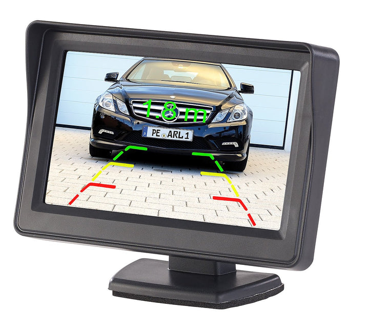 Lescars Rückfahrmonitor: Kfz-Monitor für Rückfahr- &amp; Front-Kamera, 2X Video-Cinch, 10,9 cm/4,3" (Dis