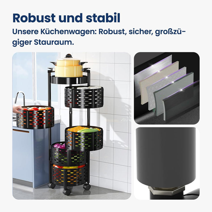 Heikoeco® Servierwagen, Küchenwagen, drehbarer Servierwagen mit Rollen aus extra Dicker Stahl, platz
