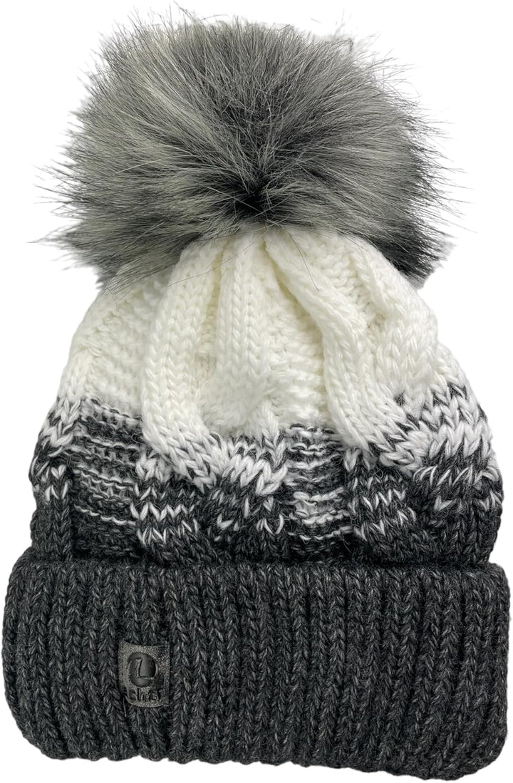 Mütze & Schal Set achti I 2 teilig I Damen Kombi - Beanie mit grossem Bommel und Loop I kuschelig ge