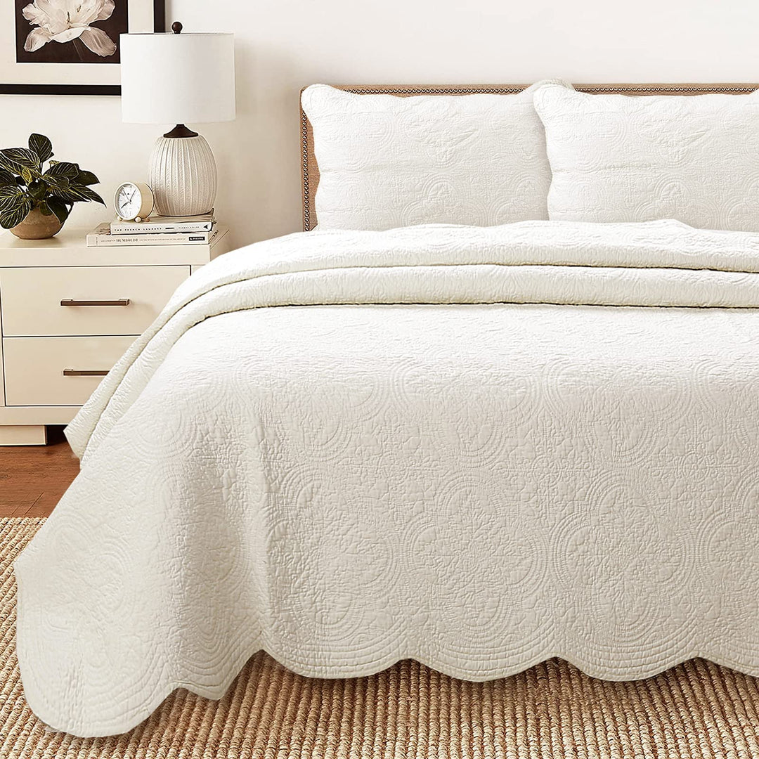 Cozy Line Home Fashions Viktorianisches Medaillon, massives Elfenbein, Matelasse-Prägung, 100% Baumw