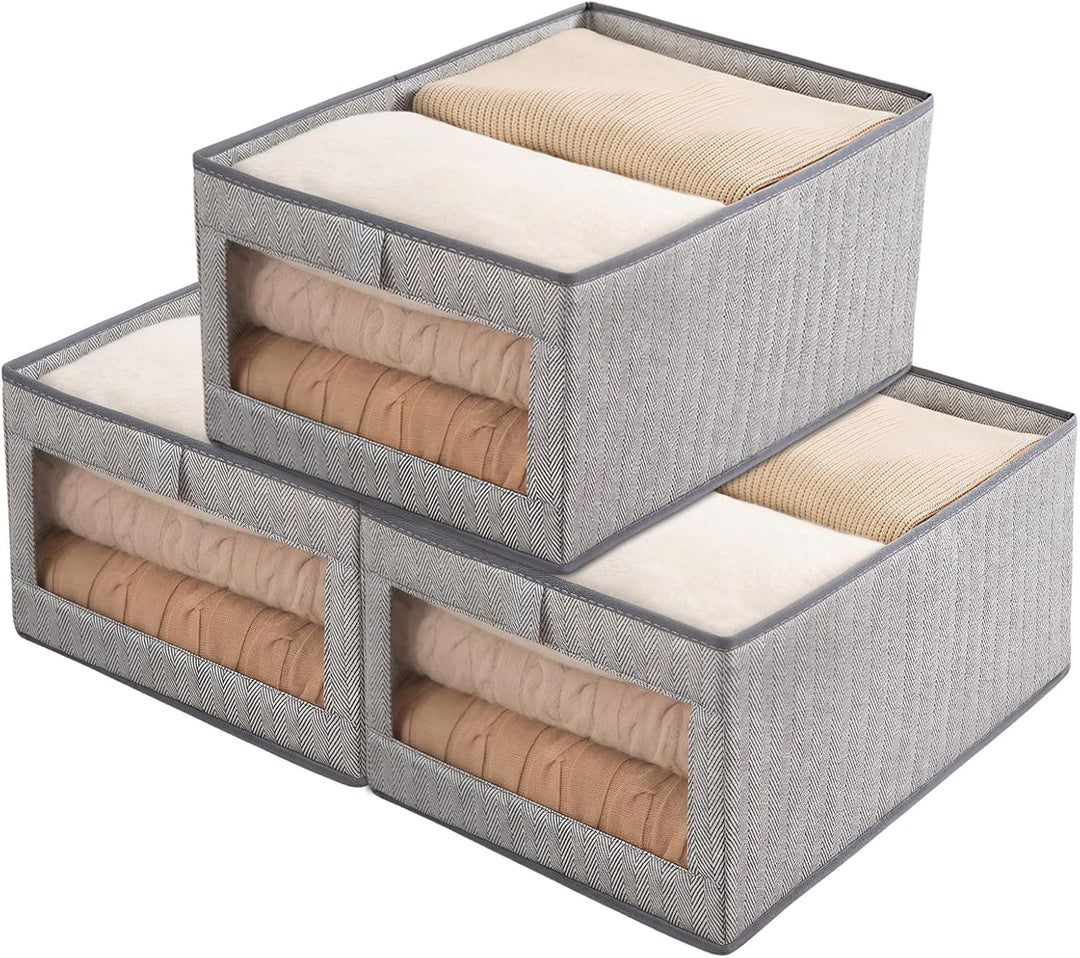 Ruucy Aufbewahrungskorb Stoff 3er Set, Faltbare Stoffboxen mit Transparent Fenster, Gross Aufbewahru