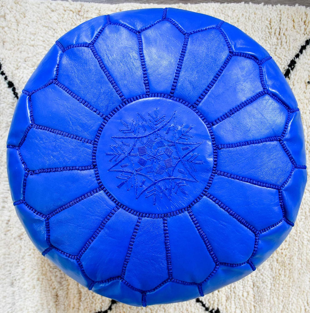 Poufs&Pillows Marokkanischer Echtleder Pouf - Handgefertigt - Gefüllt Geliefert - Ottoman, Sitzsack,