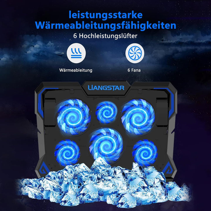 LIANGSTAR Laptop Kühler | Laptop Kühlpads für 12-17 Zoll Notebook | 6 Lüfter mit LEDs | 2200 RPM | G