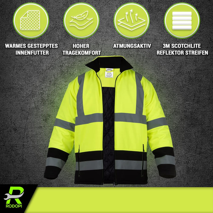 RODOPI FREEZ-Reflex Winter Arbeitsjacke Herren und Damen Gr.S-XXXL Reflektierende Jacke wasserdicht