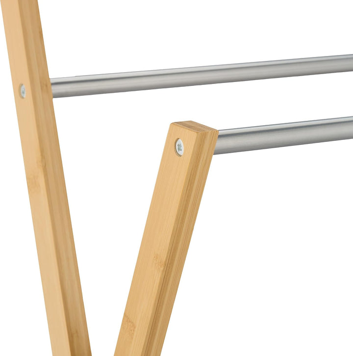 Relaxdays Handtuchhalter, 4 Stangen und Ablage, für Hand- & Badetücher, Handtuchständer, Bambus & Ei