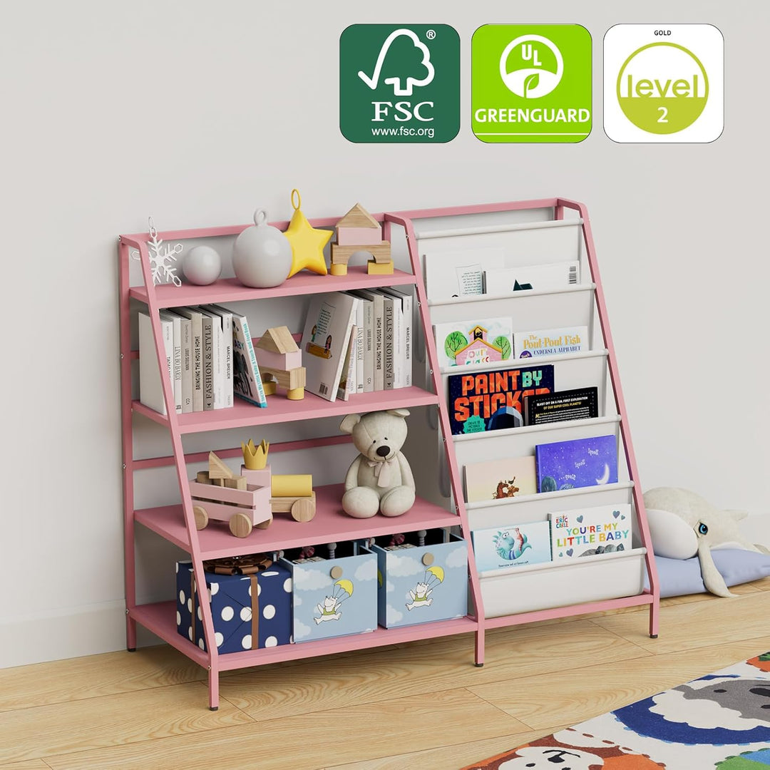 NACHES Bücherregal Kinder Metall mit 5 Fächern und 3 Abalege, Kinderregal Montessori Spielzeug-Organ