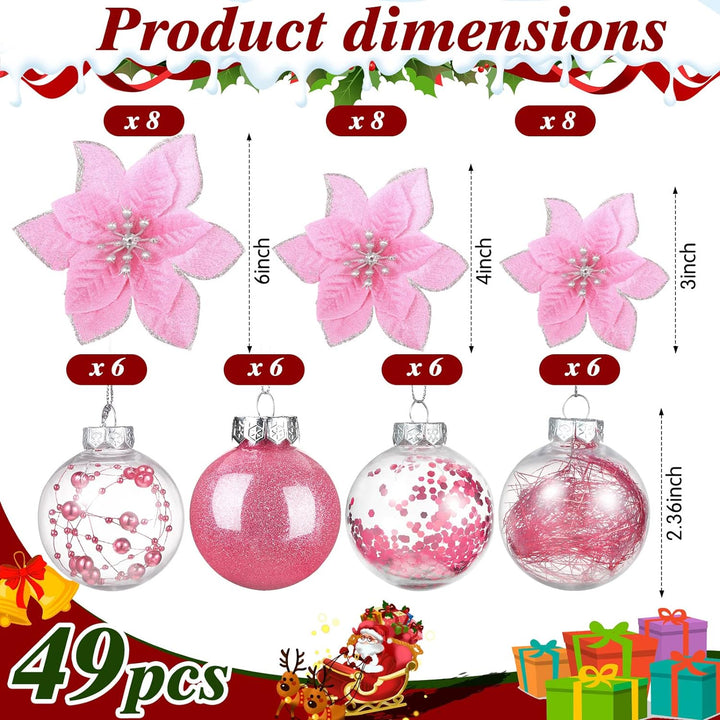 49 Stück Weihnachtsbaum Deko Set mit Weihnachtsbaumspitze 24 Stück Glitzer Weihnachten Blumen in 3 G