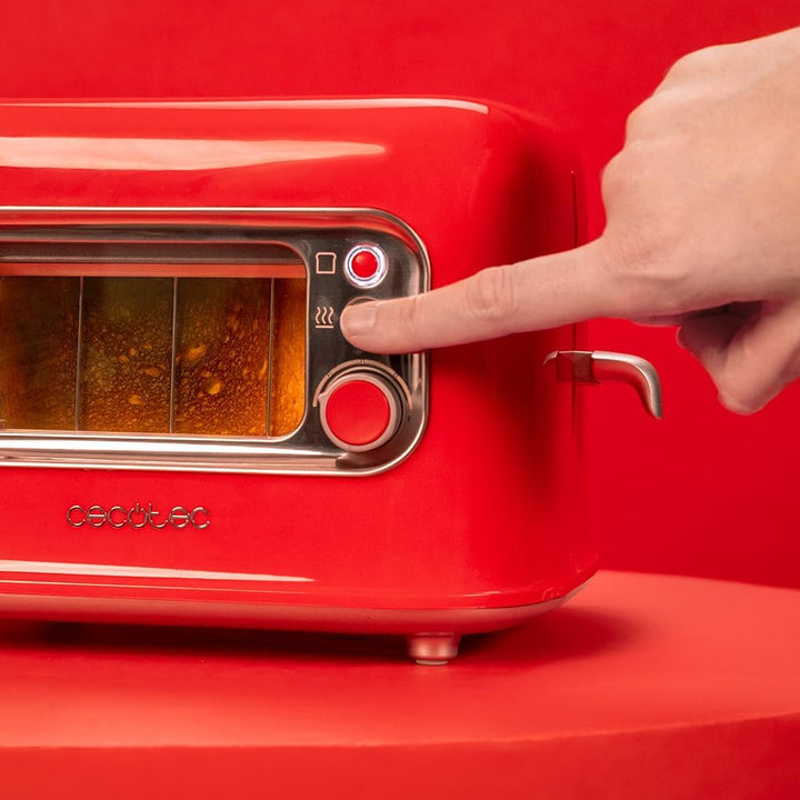 Cecotec Vertikaler Toaster RetroVision Red, 700W Leistung, 2 Extra-breite Schlitze, Einzigartiges An