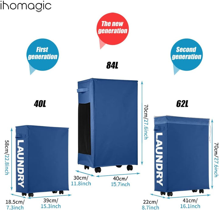 IHOMAGIC 84L Extra Gross Wäschesammler Zusammenklappbare Wäschebehälter Faltbar Wäschekorb mit seitl