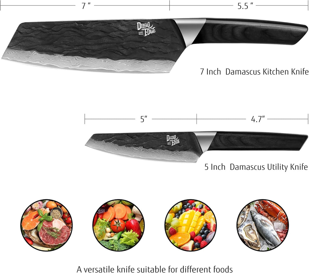 2 tlg Damastmesser Set, 17,8 cm Bunka Messer und 12,7 cm Allzweckmesser, 67 Lagen Damaszener Stahl g