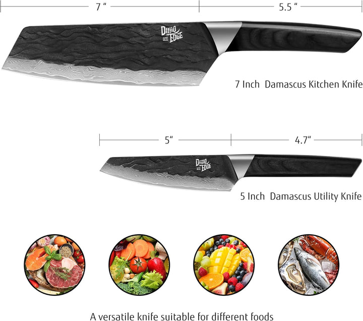 2 tlg Damastmesser Set, 17,8 cm Bunka Messer und 12,7 cm Allzweckmesser, 67 Lagen Damaszener Stahl g