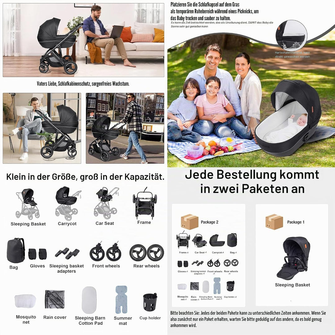 Kinderwagen 4 in 1, Buggy mit Zwei Umkehrbaren Schiebemodi, Kinderwagen mit Rahmen Aluminiumlegierun