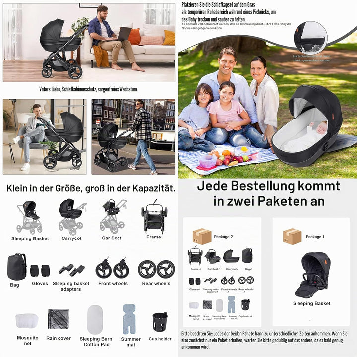 Kinderwagen 4 in 1, Buggy mit Zwei Umkehrbaren Schiebemodi, Kinderwagen mit Rahmen Aluminiumlegierun