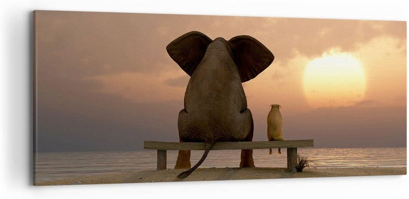 Wandbilder Dekoration Wohnzimmer Elefant Ufer Meer Panorama Bilder auf Leinwand 120x50cm Leinwandbil