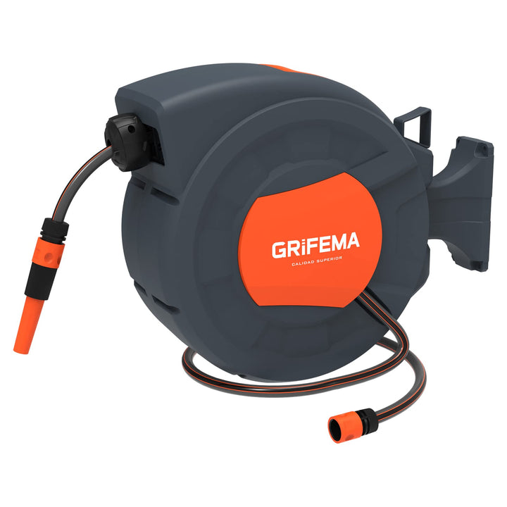 GRIFEMA G301-25, Schlauchtrommel zur Wandmontage, Schlauchbox mit 25m Schlauch, Wandschlauch-Aufroll