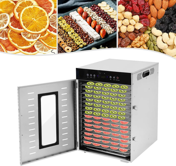 Dörrautomat 16 Platten 1350 Watt Edelstahl 304 30-90°C | 16 Tabletts | 1350 Watt | 30-90°C | 0,5-24h