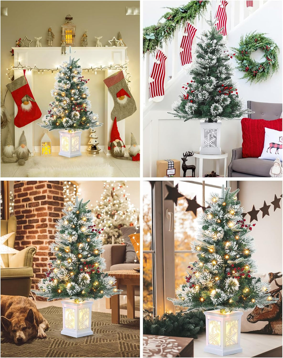 2PCS 90cm Weihnachtsbaum künstlich mit 78 Beleuchtung,Batteriebetrieben Pre-lit Premium Snow Flocked