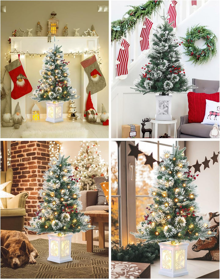 2PCS 90cm Weihnachtsbaum künstlich mit 78 Beleuchtung,Batteriebetrieben Pre-lit Premium Snow Flocked