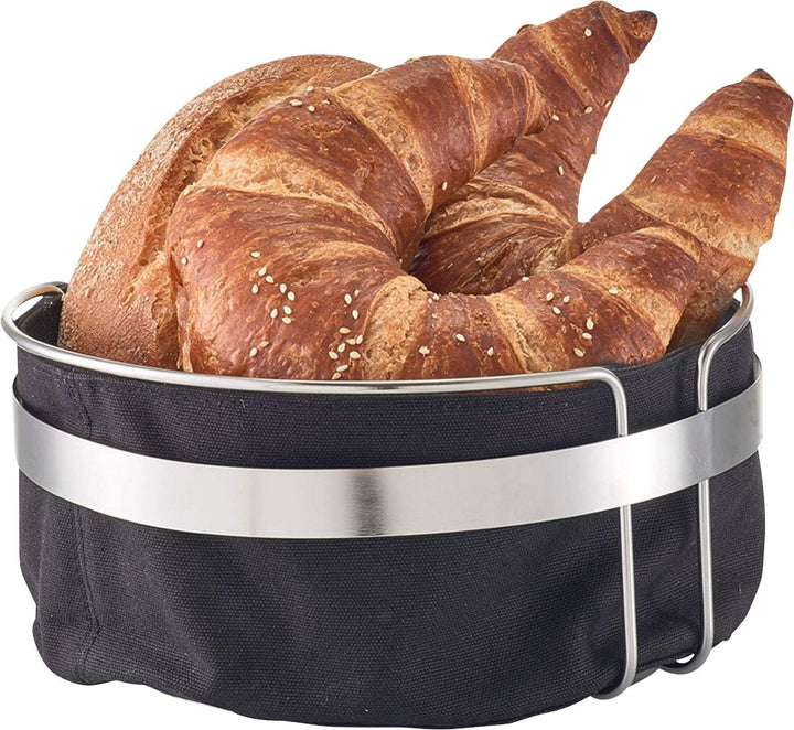 Zeller 27249 Brotkorb m. Beutel, Metall/Baumwolle, schwarz, ca. Ø22x10,8 22 x 22 x 10.8 cm Schwarz,