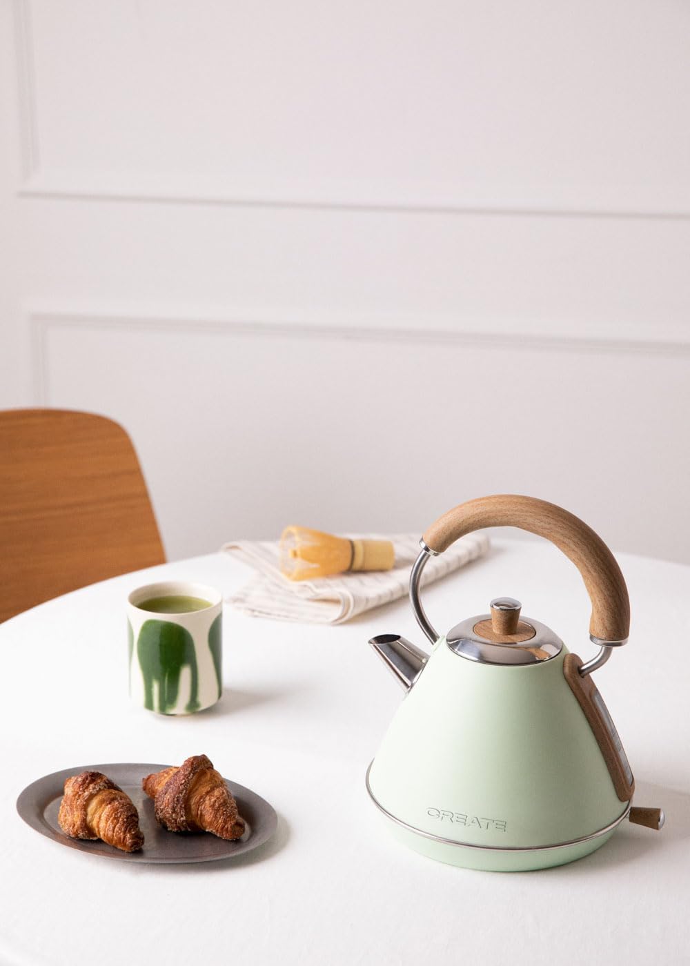 CREATE/KETTLE RETRO M/Elektrischer Wasserkocher Pastellgrün/Schnelles Aufkochen, Fassungsvermögen 1L