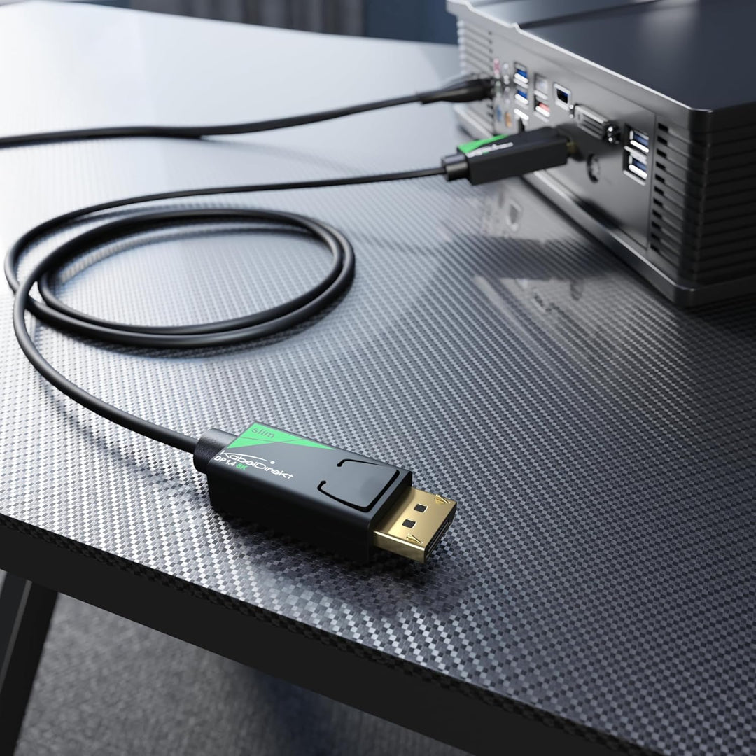 KabelDirekt – 8K / 60Hz DisplayPort Kabel, DP 1.4 – 5m – Slim DP Kabel mit 4,5mm Durchmesser, für Ga