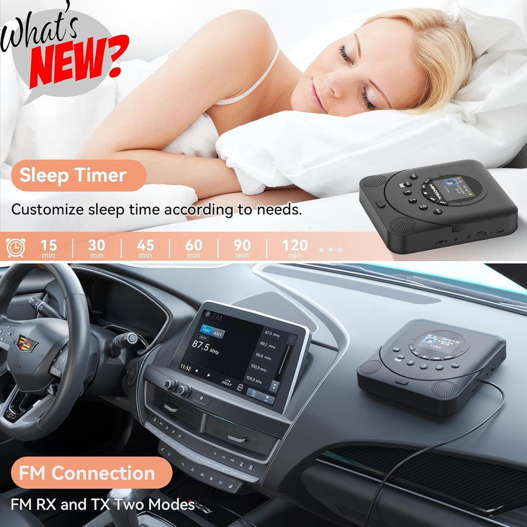 MONODEAL CD Player Tragbar mit TFT Display und Sleep Timer, Integriertes FM-Radio, 2025 Tragbarer CD
