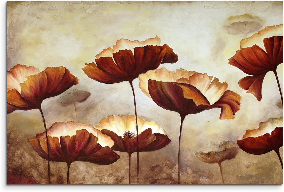 Paul Sinus Art Kunstfoto auf Leinwand 60x40cm Sepia Gemälde von Klatschmohn auf Leinwand Exklusives