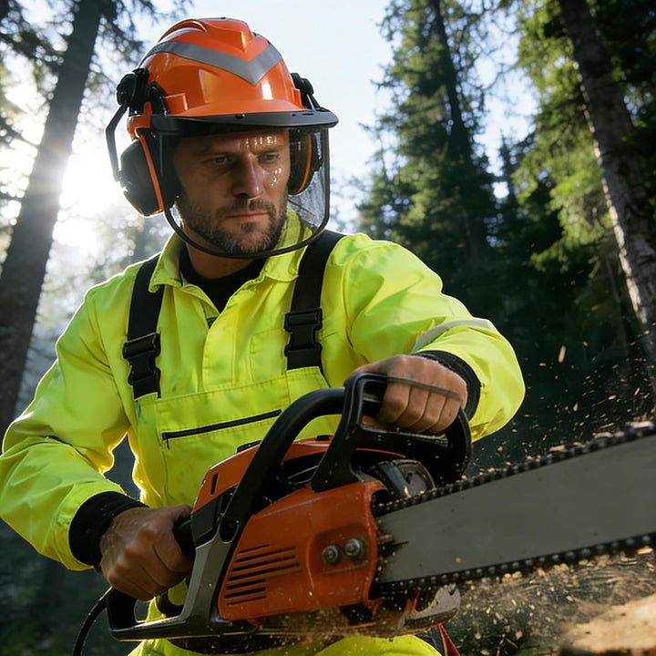 SAFEYEAR Pro Forestry Kettensägen-Schutzhelm mit verstellbaren 27SNR-Ohrenschützern, Netzvisier. M-5