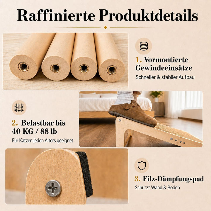 Kratzbrett Katze, 65 cm Hohe L-förmiger Dual-Use Sisal Kratzpadsfür Katzen, Kratzsäule aus Massivhol